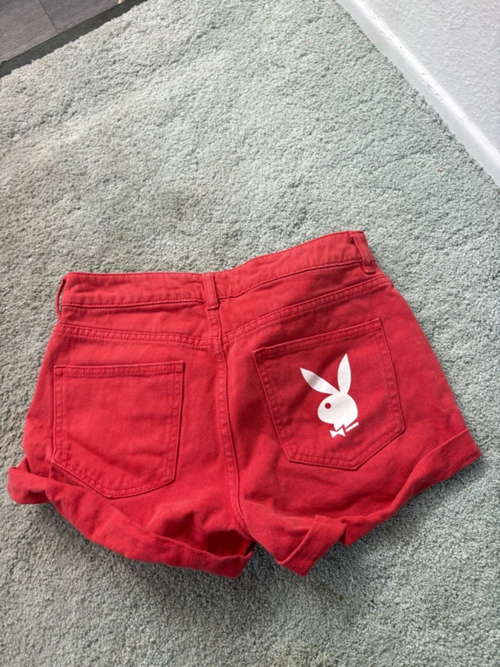 PacSun Red High-Rise Denim Shorts with White Graphic